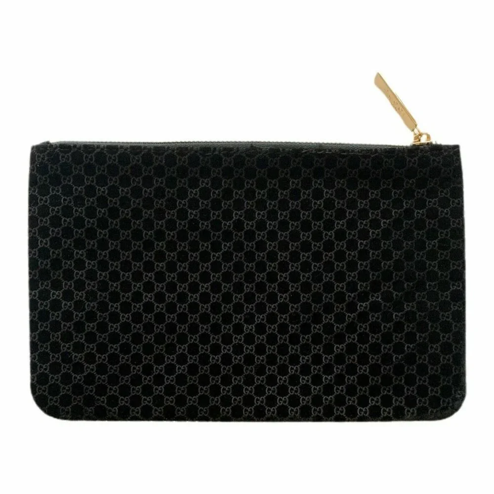 NEW! Authentic GG GUCCI Logo Black Velvet Pouch Purse Cosmetic Bag Embossed Rare - Picture 3 of 6